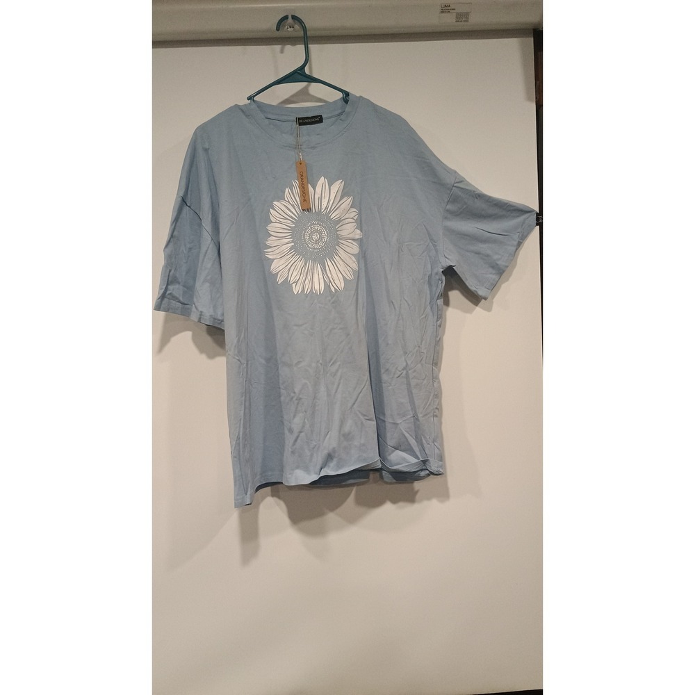Orandesigne Sunflower Graphic T-Shirt Womens XXL Blue NEW Oversized Cotton Tee